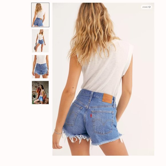 Levi’s 501 90's High-Rise Distressed Frayed Raw Hem Denim Mom Shorts Size 14/32 - Picture 3 of 3